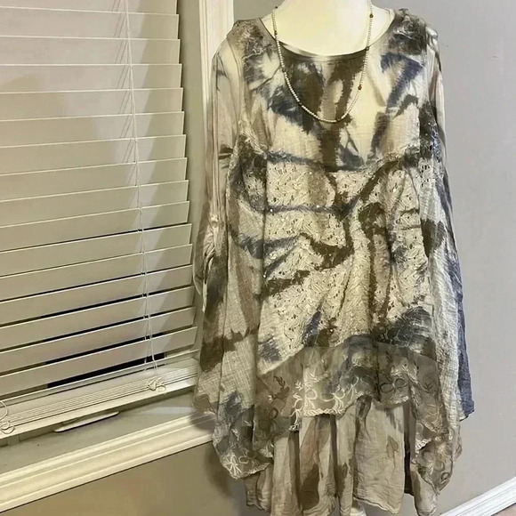 [L]Froccella Two tone Tie Dye layered  tunic LS Dress - Picture 1 of 13